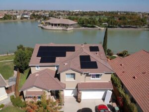 aerial view of home with solar panels