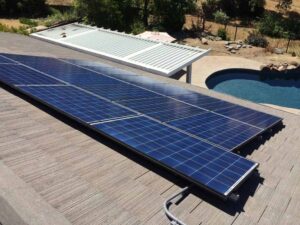 solar panels on roof by pool