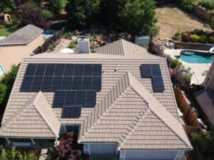 aerial view of home with solar panels